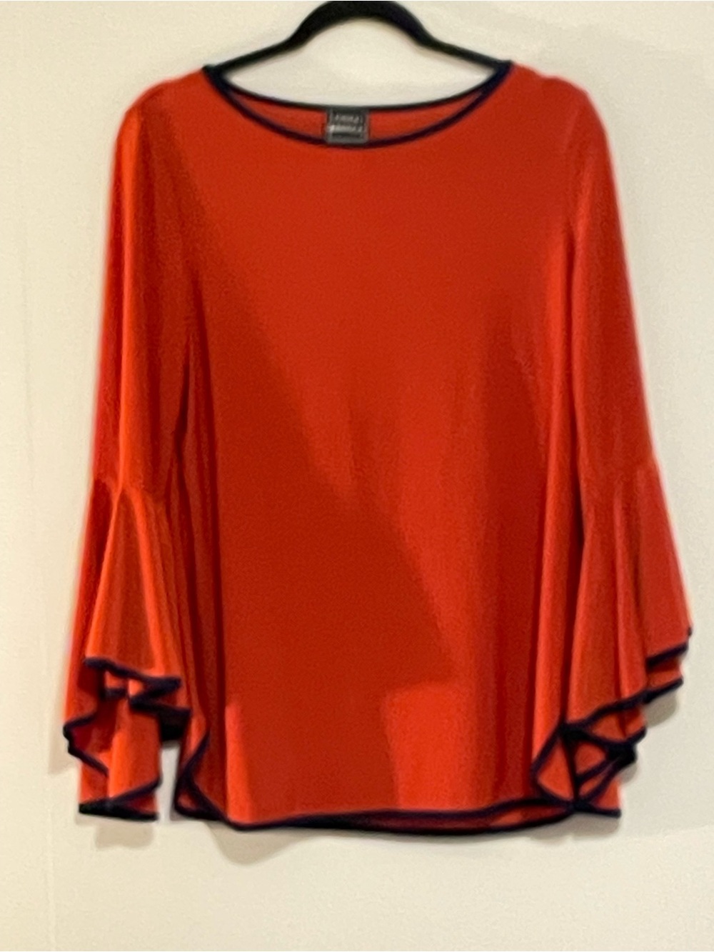 Coco Bianco Red Bell Sleeve Blouse with Black Trim. Item # 11501